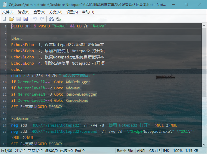 Notepad2 v4.20.05 r3026 简体中文绿色版64位版本