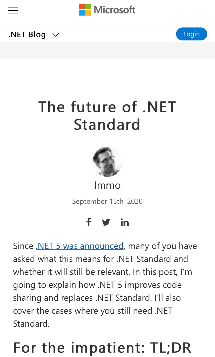 微软将停止开发 .NET Standard