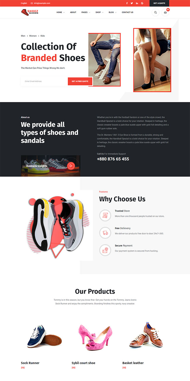 鞋子品牌商店网站HTML5模板1022