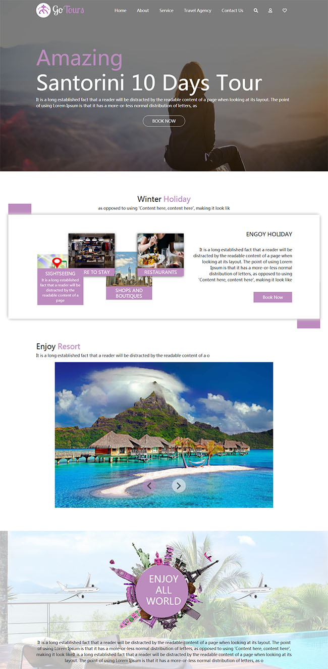 紫色旅游预订平台网站模板1207