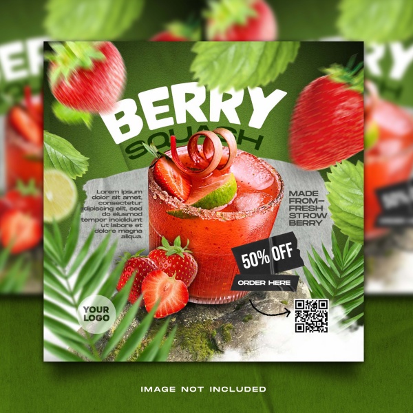 草莓果汁广告海报设计PSD309