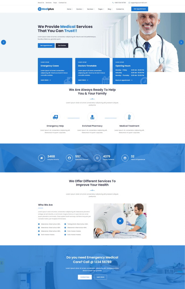 HTML5蓝色医疗服务网站模板408