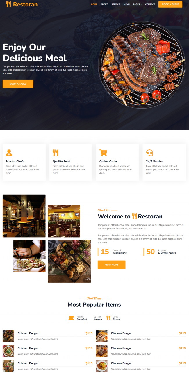 Bootstrap烧烤餐厅网站模板409