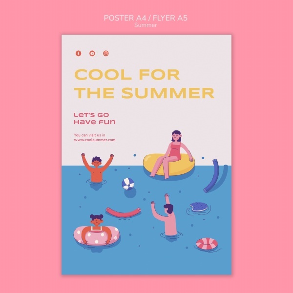 夏季泳池插画海报模板621