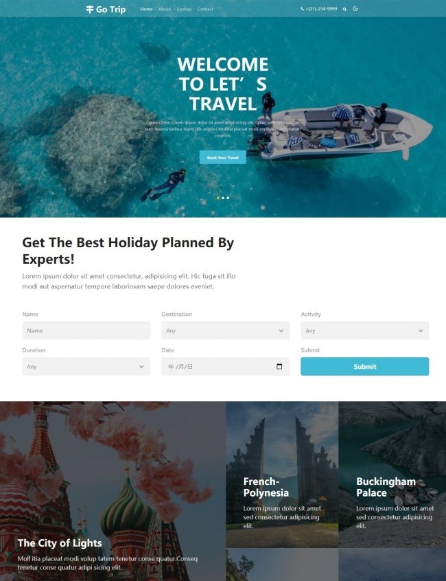 HTML5响应式假日旅行网站模板1107