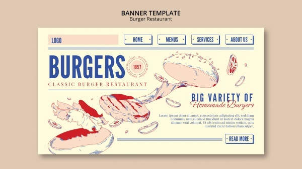 手绘汉堡美食网页模板1110