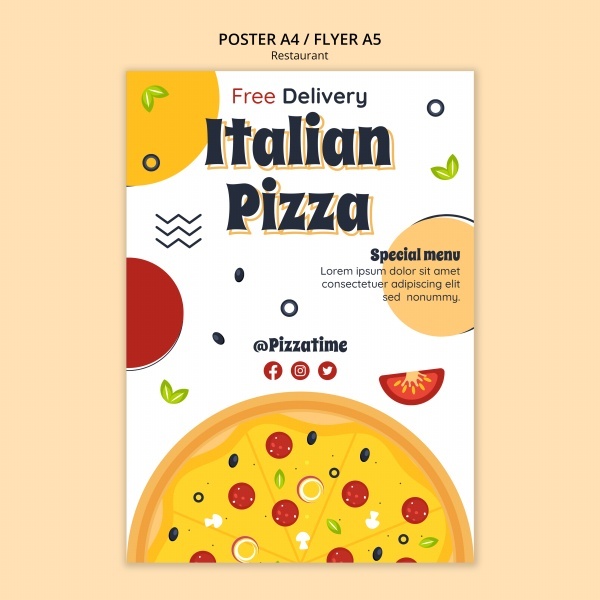 意大利披萨手绘海报模板214