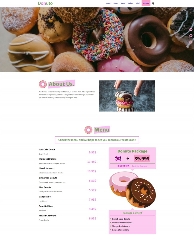 响应式甜甜圈甜品店网站模板329