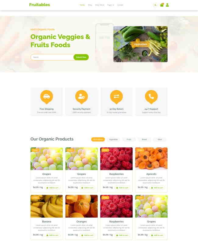 绿色健康有机蔬菜水果食品网站模板1016