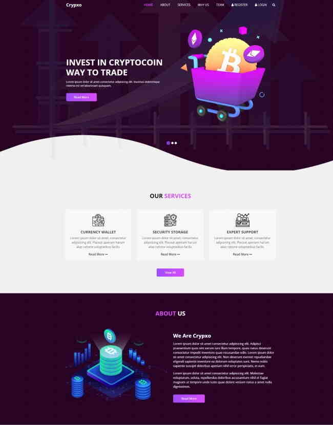 HTML5紫色风格货币投资交易网站模板221