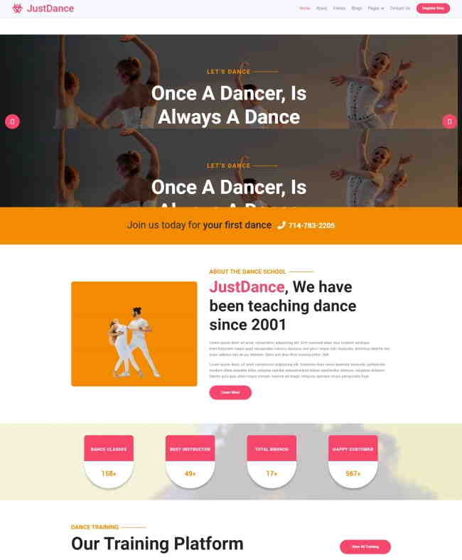 HTML5舞蹈培训机构网站模板329