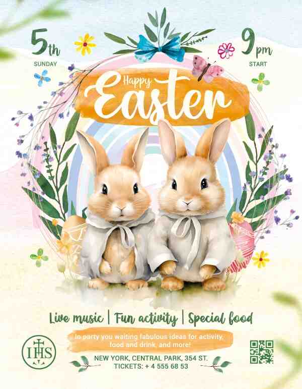 复活节卡通兔子插画海报设计504